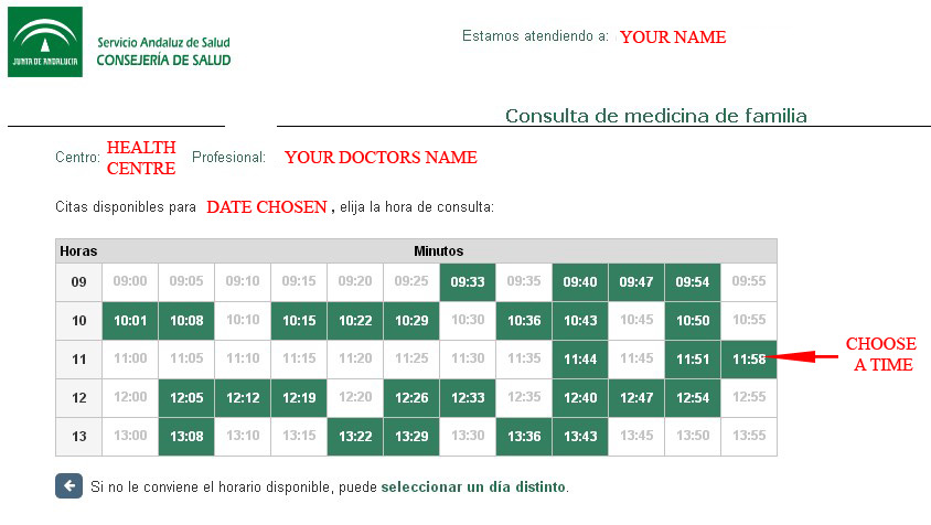 Choose a convenient time for your appointment at your medical centre in Spain.