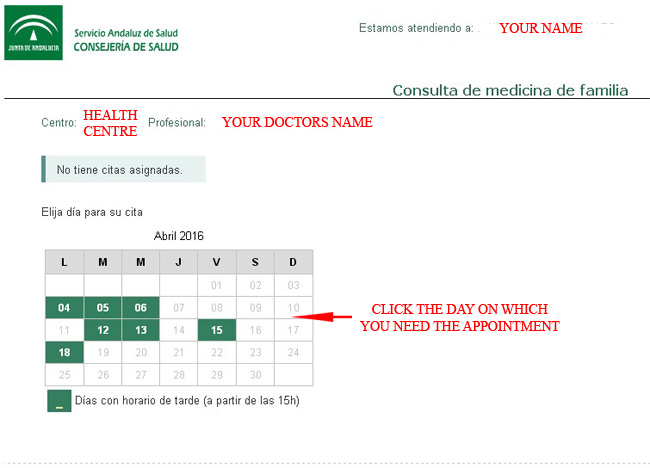 Choose a convenient date for your appointment at your medical centre in Spain.
